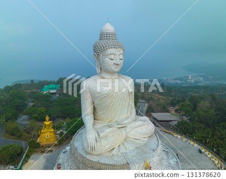 aerial view Phuket big Buddha in blue sky. aerial view Phuket big Buddha in blue sky. 131378620