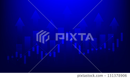 stock market candlesticks and bar chart with arrow up on blue background. finance and business growth 131378906