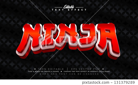 Asian Ninja 3D Text Effect Design Editable Vector Graphic Style with Shadow and Red White Lettering on Japanese Traditional Pattern Background. Premium Scalable Business Typography Illustration Mockup Asian Ninja 3D Text Effect Design Editable Vector Graphic Style with Shadow and Red White Lettering on Japanese Traditional Pattern Background. Premium Scalable Business Typography Illustration Mockup 131379289