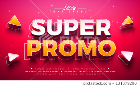 Super Promo Sale Editable Text Effect Design Vector Graphic Style Effect with Shadow and Yellow 3D Typography Lettering on Red Background. Premium Scalable Shopping Day Illustration Template for 131379290