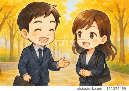 微笑著交談的同事 131379469