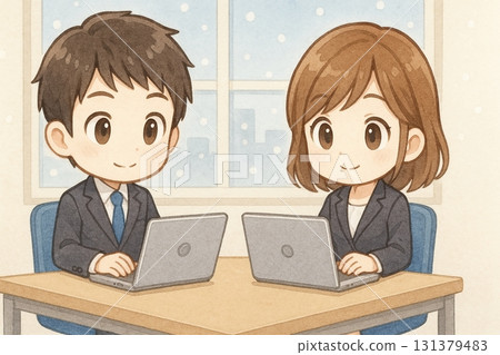 赤壁人物商務男女並肩工作,身後是雪景 赤壁人物商務男女並肩工作,身後是雪景 131379483