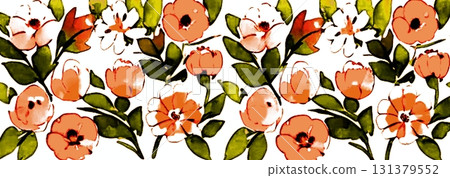 背景材質無縫圖案水彩風格插圖花卉圖案橘色 131379552