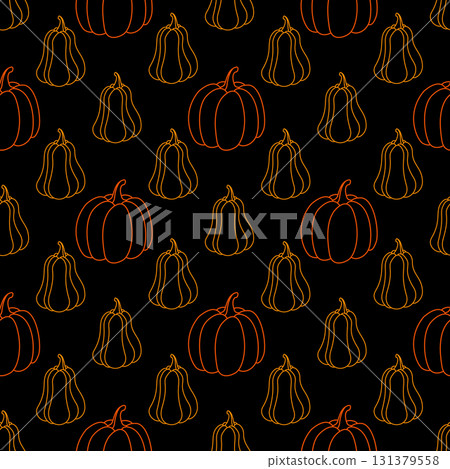 Decor of bright pumpkins silhouettes on black 131379558