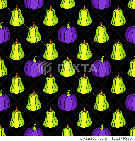 Halloween seamless pattern of purple green pumpkin Halloween seamless pattern of purple green pumpkin 131379559