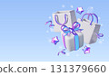 Holiday shopping background with 3d birthday present, gift bags and flying party confetti. 131379660