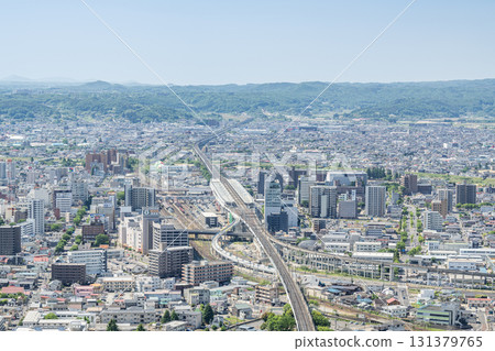 Fukushima City, Fukushima Prefecture - Cityscape of Fukushima City seen from the hill (around JR Fukushima Station) Fukushima City, Fukushima Prefecture - Cityscape of Fukushima City seen from the hill (around JR Fukushima Station) 131379765
