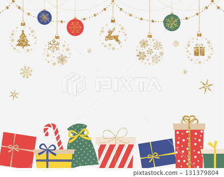 聖誕禮物和裝飾品背景白色_向量插圖 聖誕禮物和裝飾品背景白色_向量插圖 131379804