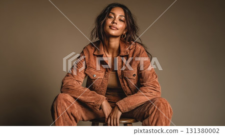 Confident Woman in Corduroy Outfit 131380002