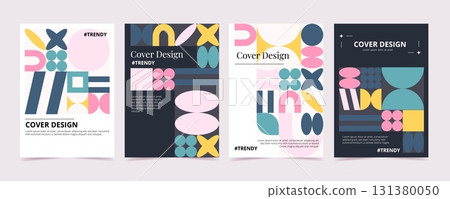 Brutalism abstract cover collection. Simple geometric shapes. Vector illustration template 131380050