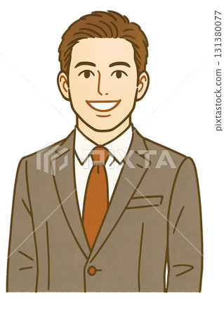 A smiling male office worker wearing a suit, brown illustration A smiling male office worker wearing a suit, brown illustration 131380077