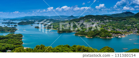 Panoramic view of the Kujukushima Islands from Tenkaiho [Sasebo City, Nagasaki Prefecture] 131380154