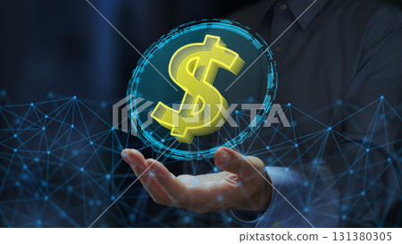 USD stablecoin or digital dollar. Cryptocurrency token on a blockchain network. $ symbol USD stablecoin or digital dollar. Cryptocurrency token on a blockchain network. $ symbol 131380305