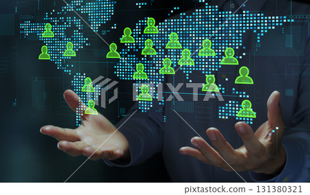 Offshoring and global remote work. Cross-border collaboration system for skilled human resources. World map 131380321