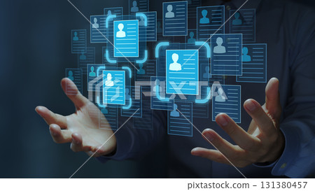 Recruitment and resume screening. Personnel assessment. Identifying the best candidates. HR manager with resume icon. 131380457