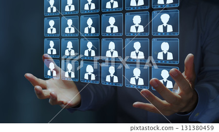 Customer data analysis and storage for CRM.Business people with people icons. 131380459