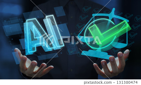 Responsible AI Governance Framework. Ethical AI Management. Business partners with AI icon and scale icon. 131380474