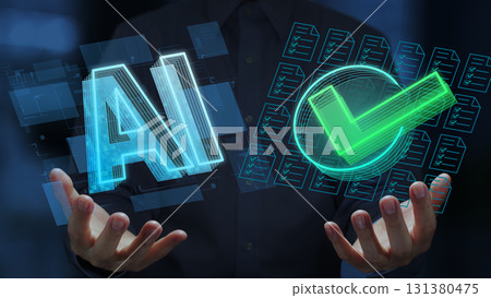 AI Compliance Monitoring. Automated Review of Legal Documents. Business with AI Icon and Checkmark Icon AI Compliance Monitoring. Automated Review of Legal Documents. Business with AI Icon and Checkmark Icon 131380475