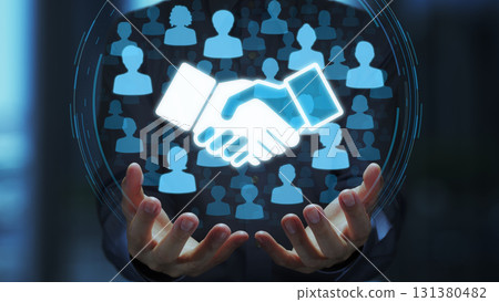 Trust and successful team collaboration between business partners. People and business people with handshake icon. 131380482