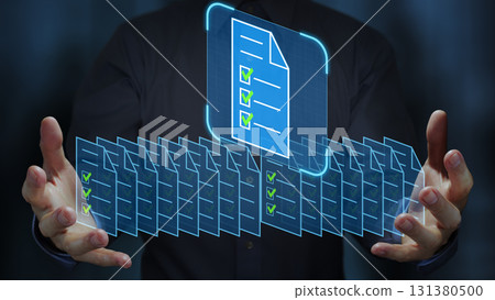 Document Management and Compliance. Approved legal document storage. Document icon with checklist. Document Management and Compliance. Approved legal document storage. Document icon with checklist. 131380500