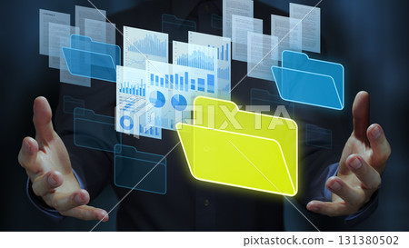 Document management system DMS and automated repository technology.Business with documents and folders icons 131380502