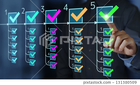 Task management and to-do checklist. Project management and progress tracking. Complete tasks and tick the checkboxes. 131380509