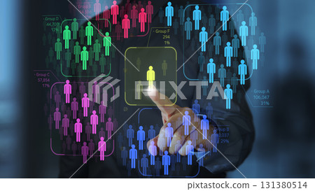 Niche marketing and segmentation strategies. Market research and statistical data. People icon touch marketer 131380514