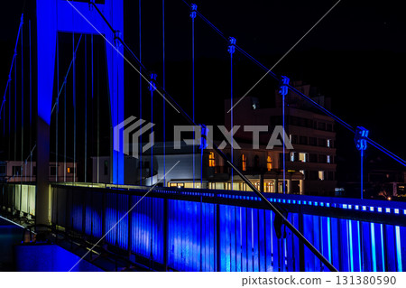 Yunokojima Kangetsu Bridge illuminated [Minamata City, Kumamoto Prefecture] 131380590
