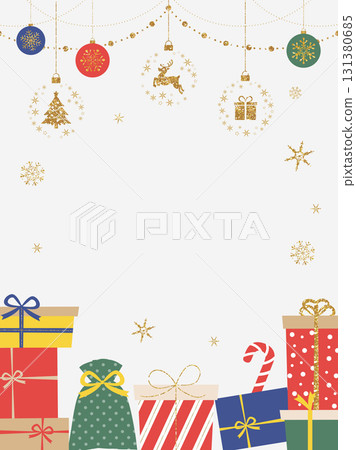 Christmas presents and ornaments background white_vertical_vector illustration 131380685