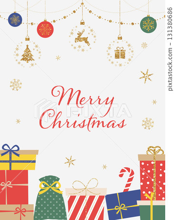 Christmas presents and ornaments background white_vertical_with text_vector illustration Christmas presents and ornaments background white_vertical_with text_vector illustration 131380686