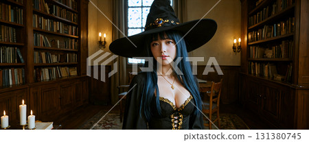 Beautiful witch with blue hair 131380745