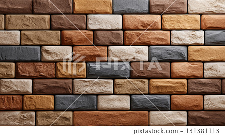 A full-length graphic background with a colorful brick pattern, warm texture 131381113
