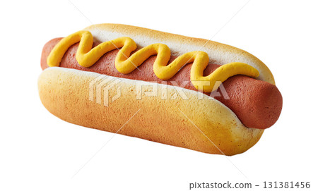 3D illustration of a hot dog with mustard sauce on a transparent background (png) 131381456