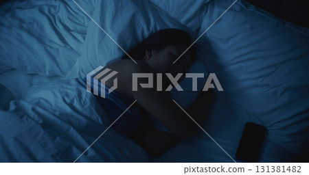 Girl Suffering From Insomnia, Upset and Restless in Bed Girl Suffering From Insomnia, Upset and Restless in Bed 131381482