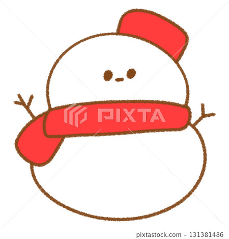 戴著圍巾的雪人可愛的手繪插圖 131381486