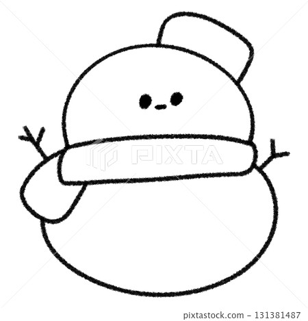 戴著圍巾的雪人的可愛手繪插圖（單色） 131381487
