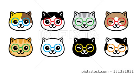 cat vector kitten eyeglasses eyewear vector face head calico icon breed cartoon character pet doodle illustration animal symbol isolated design 131381931