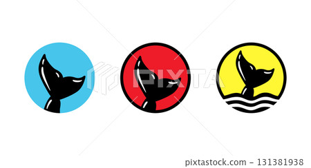 whale tail dolphin shark vector logo icon round border cartoon character doodle wave ocean sea symbol illustration design 131381938