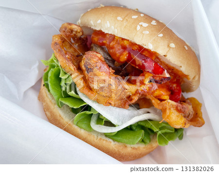 Soft-shell crab sandwich, a burger with a whole fried crab Soft-shell crab sandwich, a burger with a whole fried crab 131382026