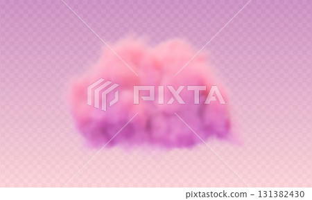 3d realistic pink sunset cotton cloud on transparent background. Fluffy vector smoke. 131382430