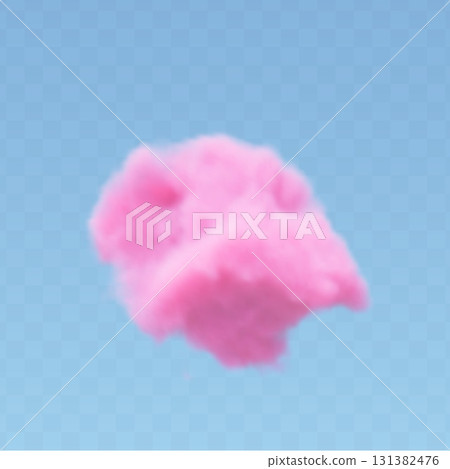 3d realistic pink cotton cloud on transparent background. Fluffy vector smoke. 131382476