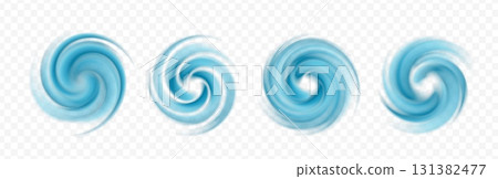 Water blue swirl set on white background. Spiral air vortex. 131382477