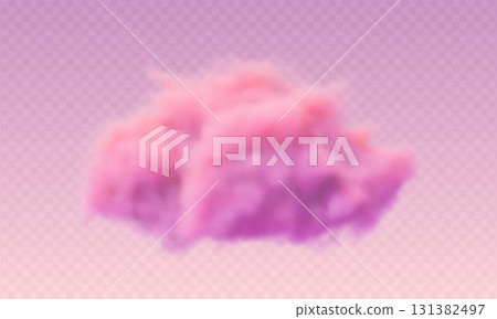 3d realistic pink sunset cotton cloud on transparent background. Fluffy vector smoke. 131382497