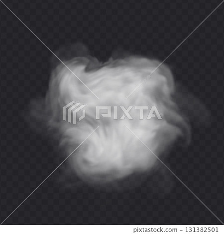 Vector white cloud. Fog smoke effect on transparent dark background. 131382501