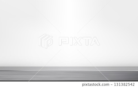 3d steel counter with white background. Metal surface tabletop in light empty room. 131382542