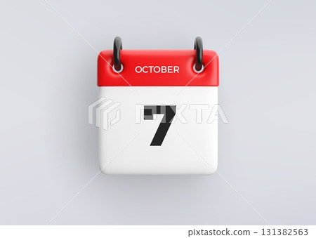 3D calendar icon with date 7 October on grey background. Vector schedule symbol. 3D calendar icon with date 7 October on grey background. Vector schedule symbol. 131382563