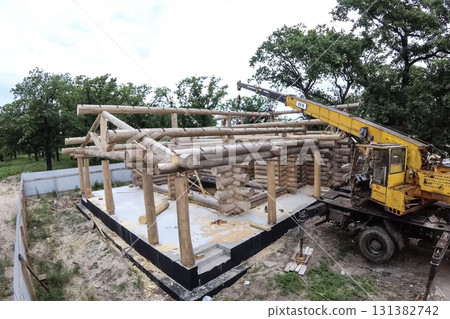 Constructed from wooden log house, wooden house. 131382742
