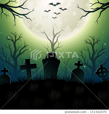 Halloween background with graveyard and full moon Halloween background with graveyard and full moon 131382870