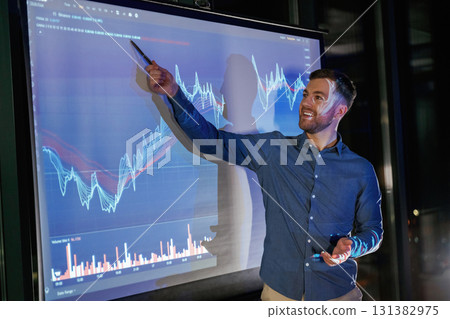Professional trainer. Business coach against projector with data Professional trainer. Business coach against projector with data 131382975