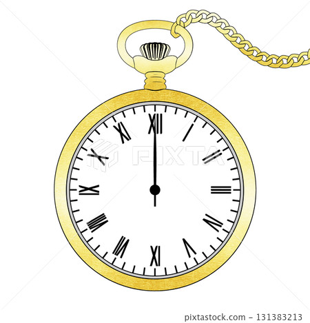 Illustration of a retro gold pocket watch 131383213
